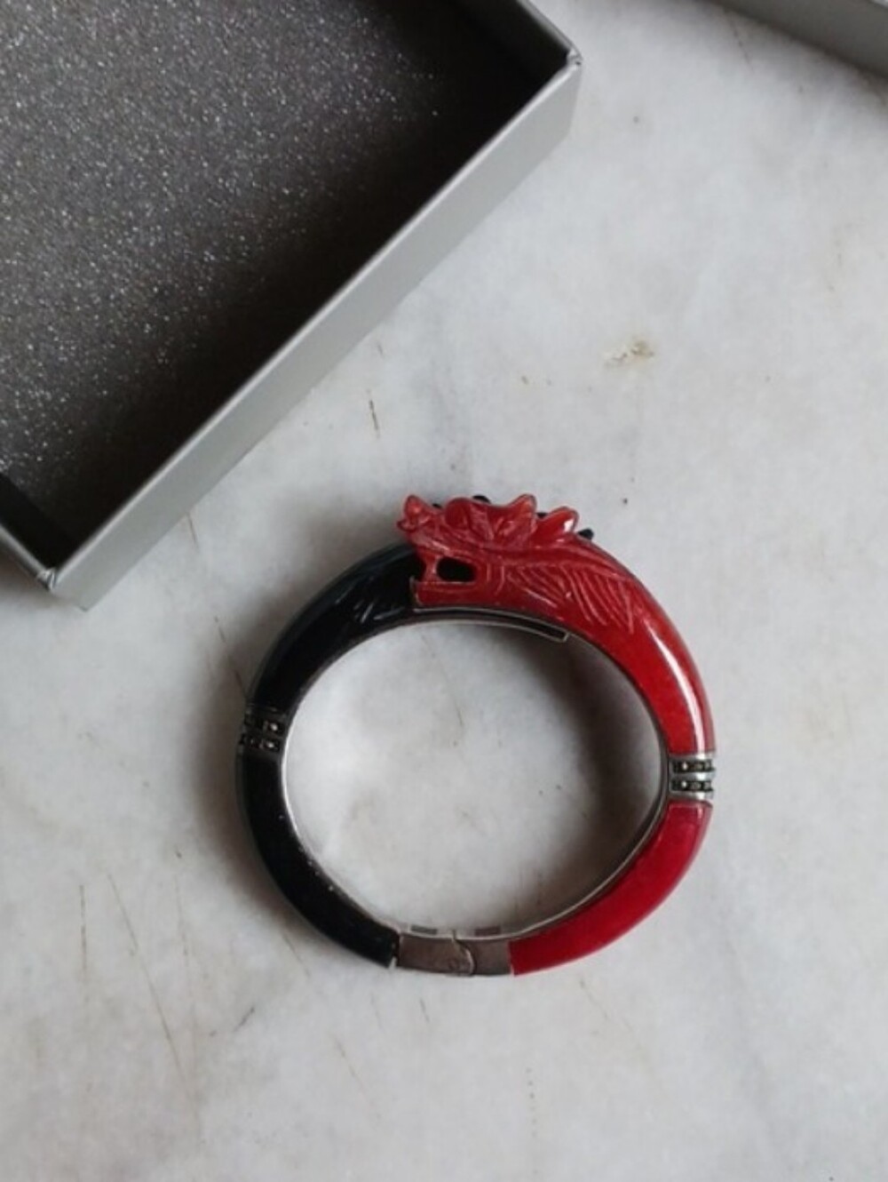 Black Red Carved Jade Nephrite Dragon Bracelet